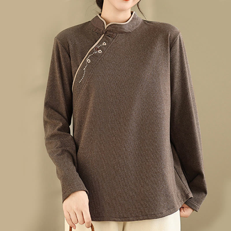 Chemise à manches longues en coton à boutons grenouille Buddha Stones pour femme - image 1