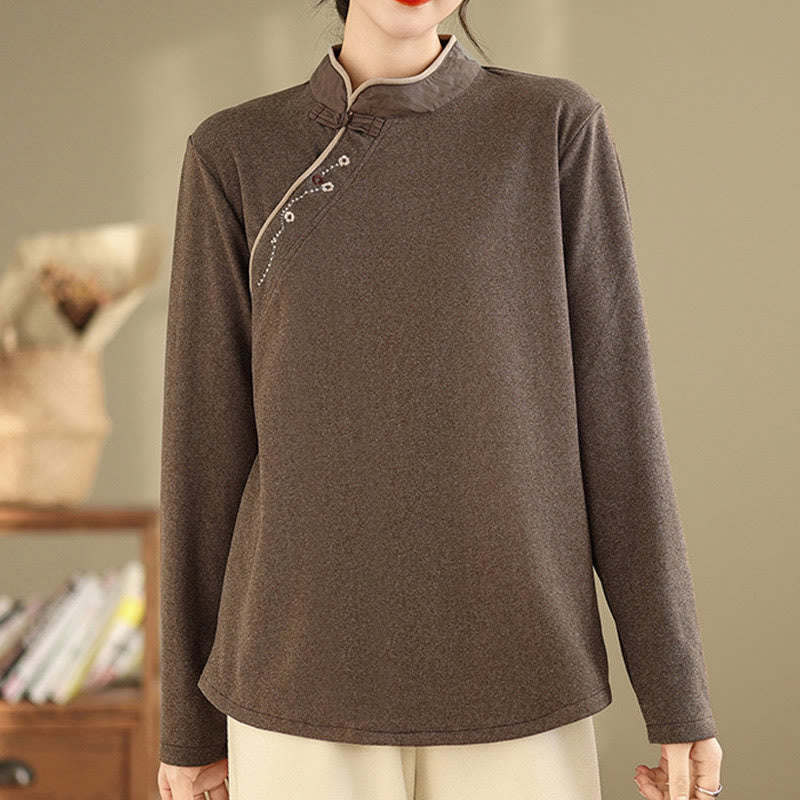 Chemise à manches longues en coton à boutons grenouille Buddha Stones pour femme - SaddleBrown - US8-10，UK/AU12-14，EU40-42 (2XL) - image 0
