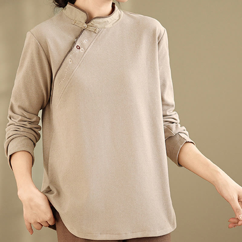 Chemise à manches longues en coton à boutons grenouille Buddha Stones pour femme - Puff aux pêches - US8-10，UK/AU12-14，EU40-42 (2XL) - image 6
