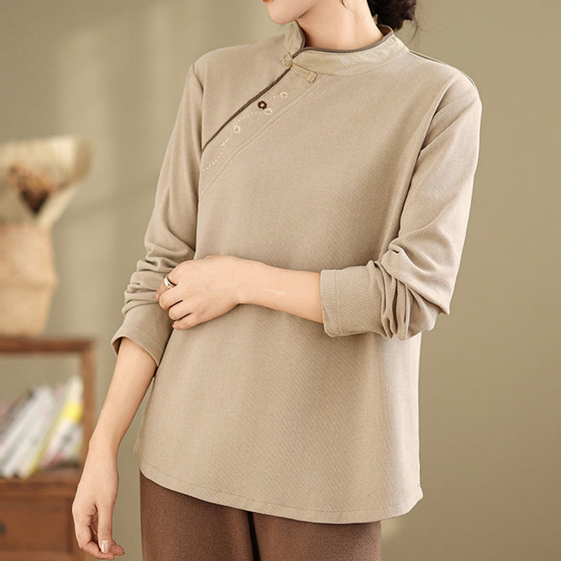 Chemise à manches longues en coton à boutons grenouille Buddha Stones pour femme - image 9
