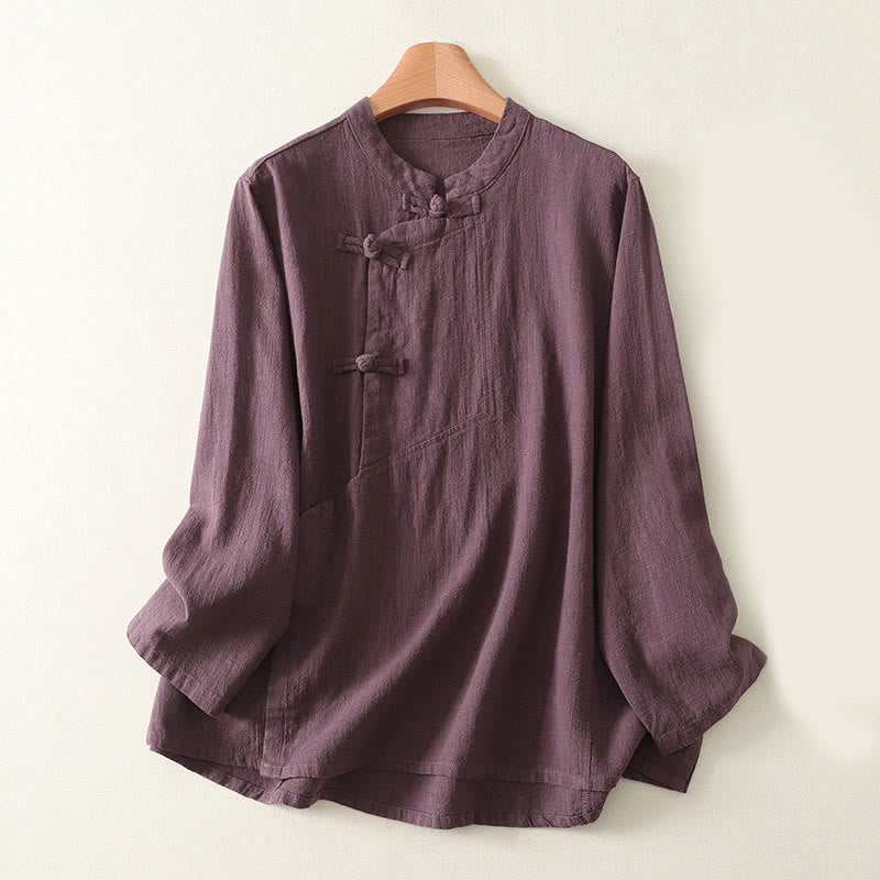 Chemise décontractée à manches longues en coton pour femme avec boutons grenouille et motif Buddha Stones - Violet - US8-10，UK/AU12-14，EU40-42 (2XL) - image 1