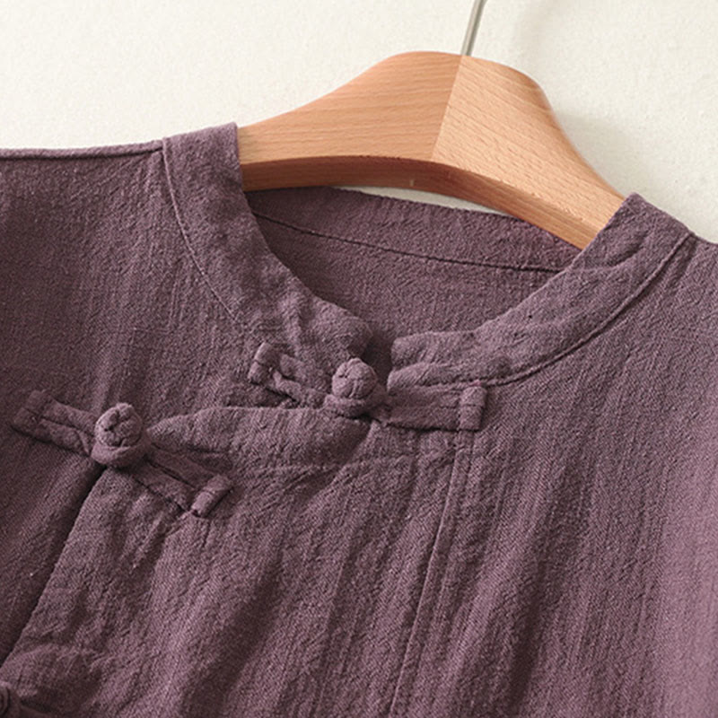 Chemise décontractée à manches longues en coton pour femme avec boutons grenouille et motif Buddha Stones - image 2