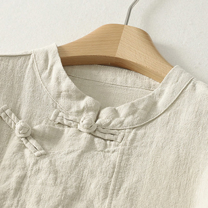 Chemise décontractée à manches longues en coton pour femme avec boutons grenouille et motif Buddha Stones - image 11