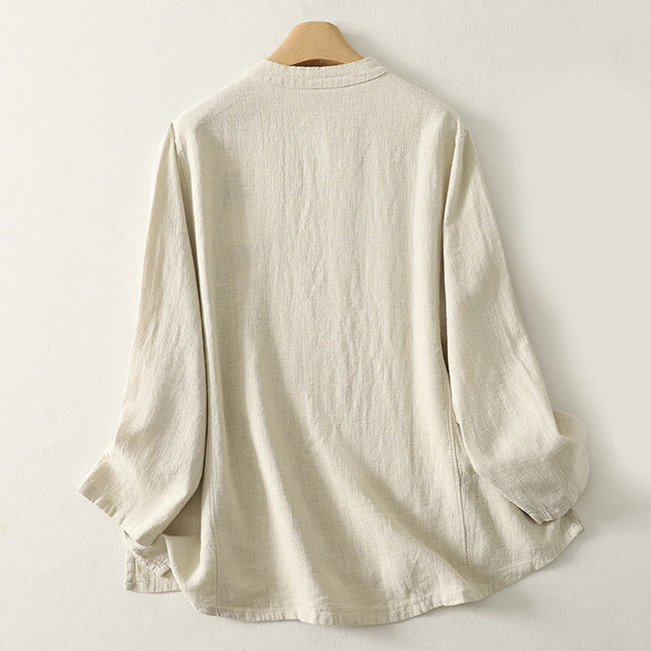 Chemise décontractée à manches longues en coton pour femme avec boutons grenouille et motif Buddha Stones - image 7