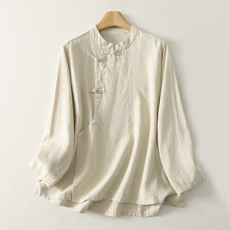 Chemise décontractée à manches longues en coton pour femme avec boutons grenouille et motif Buddha Stones - Beige - US8-10，UK/AU12-14，EU40-42 (2XL) - image 6