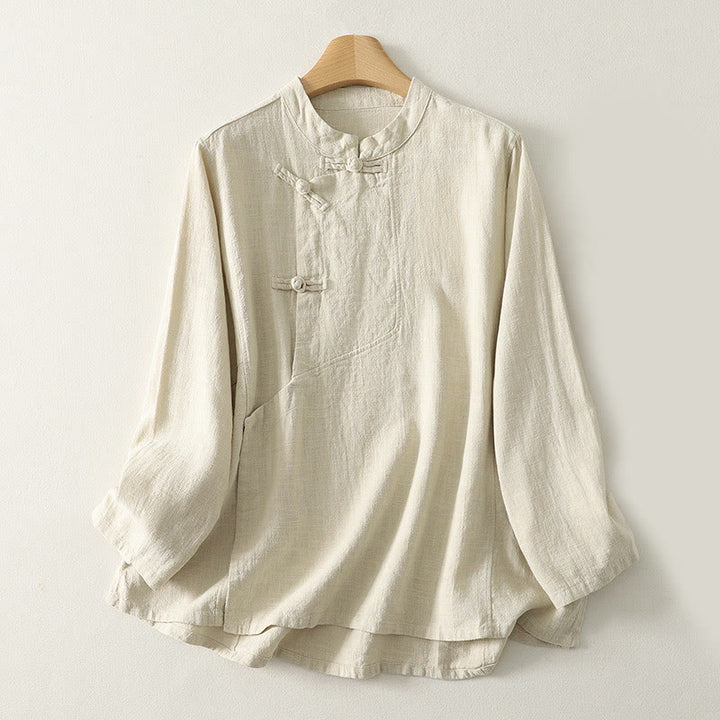 Chemise décontractée à manches longues en coton pour femme avec boutons grenouille et motif Buddha Stones - Beige - US8-10，UK/AU12-14，EU40-42 (2XL) - image 6