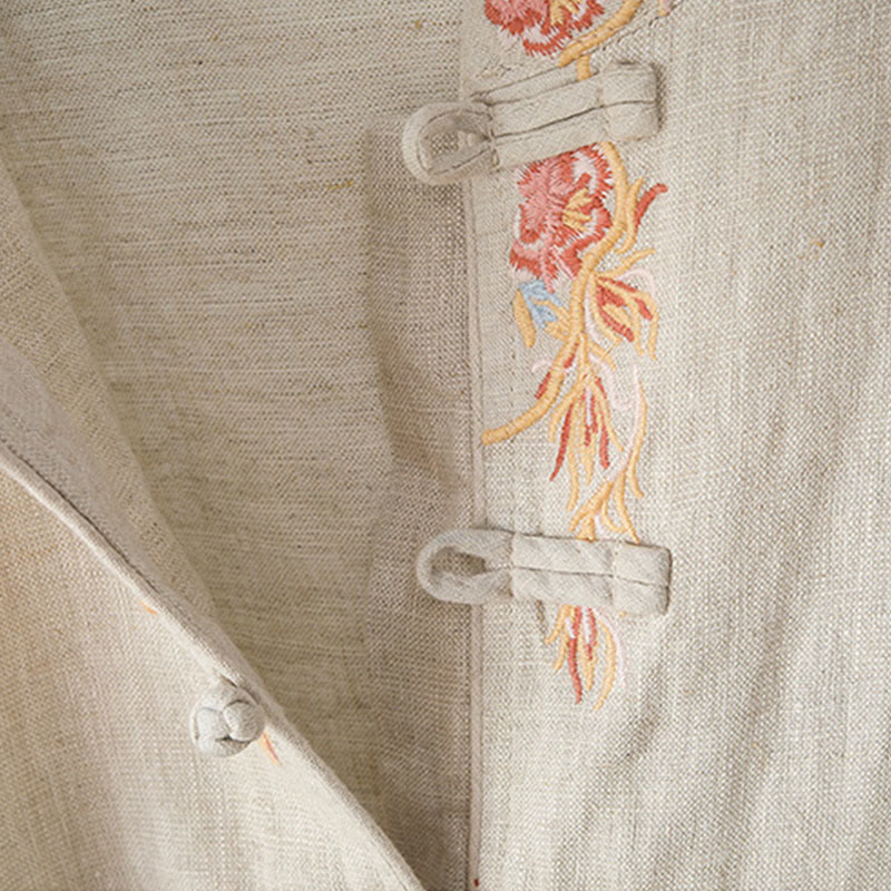 Chemise femme en coton à manches longues et boutons grenouille, broderie de fleurs et Buddha Stones - image 7