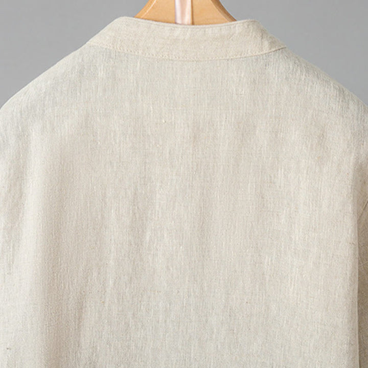 Chemise femme en coton à manches longues et boutons grenouille, broderie de fleurs et Buddha Stones - image 2