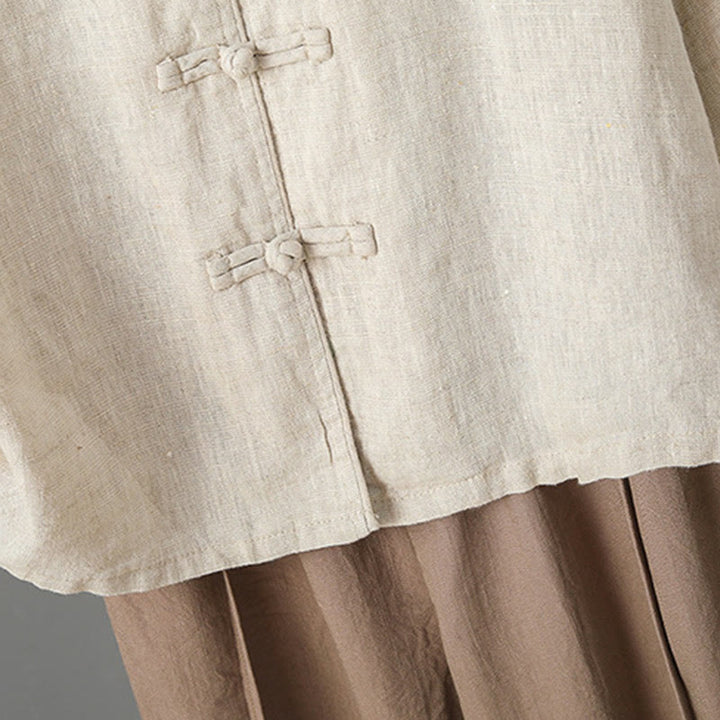 Chemise femme en coton à manches longues et boutons grenouille, broderie de fleurs et Buddha Stones - image 6