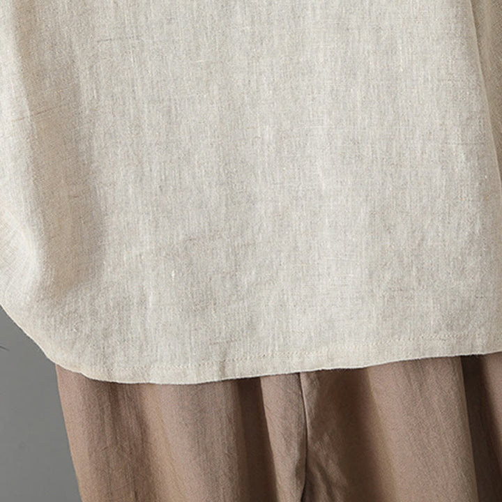 Chemise femme en coton à manches longues et boutons grenouille, broderie de fleurs et Buddha Stones - image 5