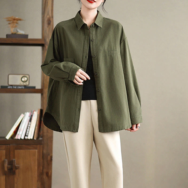 Chemise décontractée à manches longues en coton avec poches et motif Buddha Stones pour femme - image 1