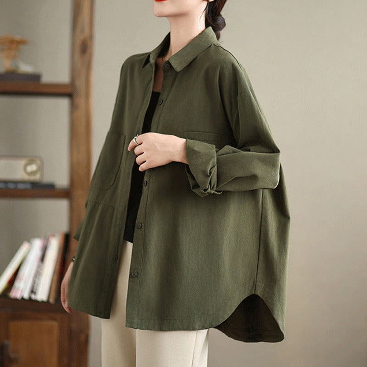 Chemise décontractée à manches longues en coton avec poches et motif Buddha Stones pour femme - image 3