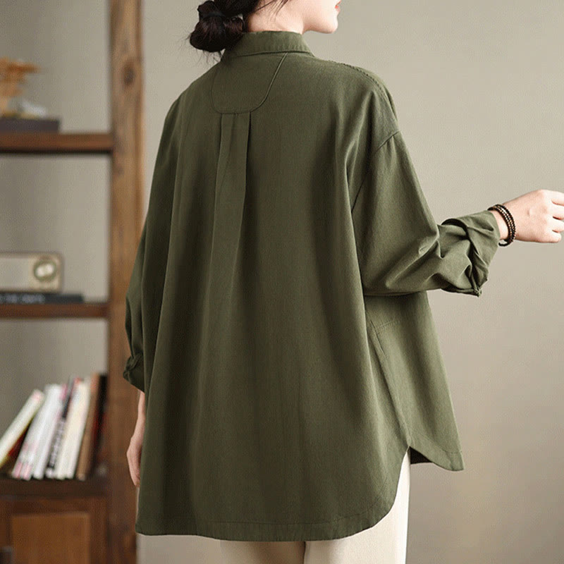 Chemise décontractée à manches longues en coton avec poches et motif Buddha Stones pour femme - image 5