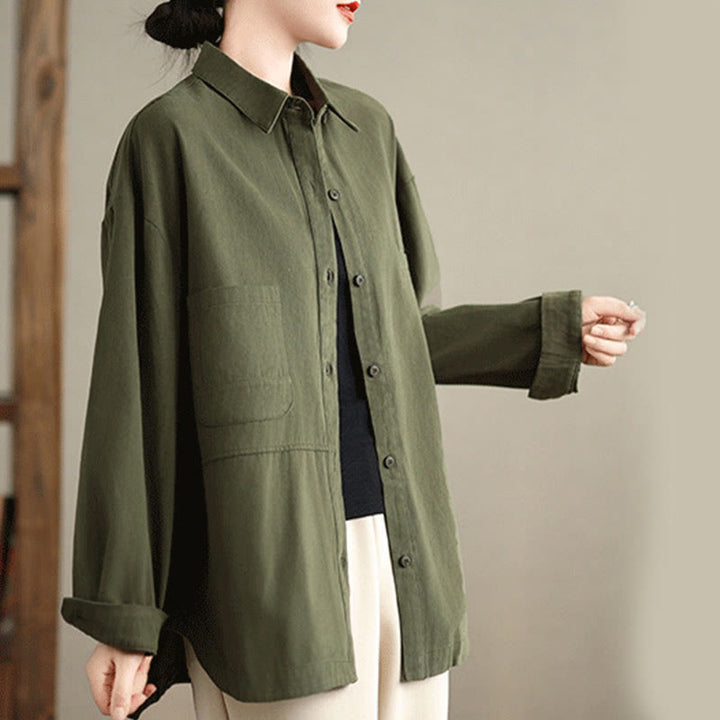 Chemise décontractée à manches longues en coton avec poches et motif Buddha Stones pour femme - image 2