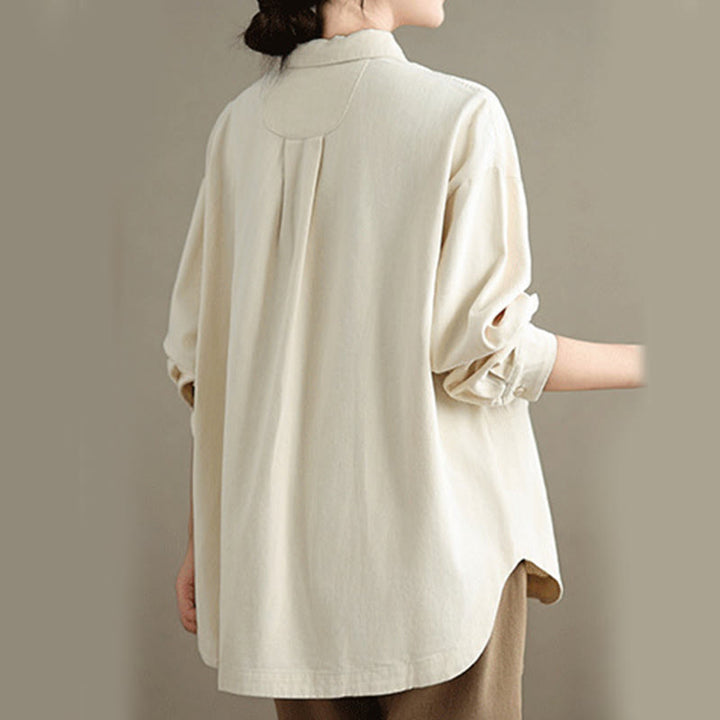 Chemise décontractée à manches longues en coton avec poches et motif Buddha Stones pour femme - image 8