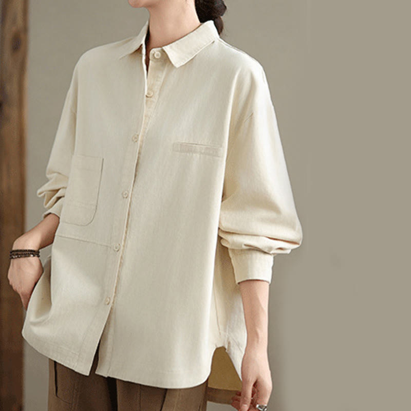 Chemise décontractée à manches longues en coton avec poches et motif Buddha Stones pour femme - image 7