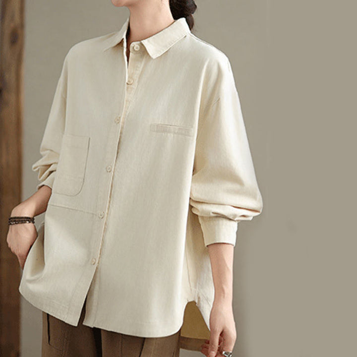 Chemise décontractée à manches longues en coton avec poches et motif Buddha Stones pour femme - image 7