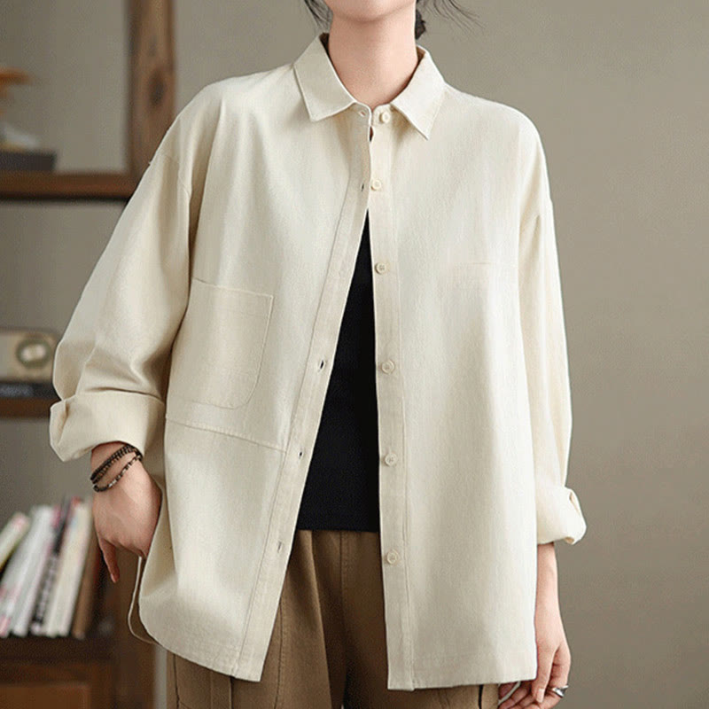 Chemise décontractée à manches longues en coton avec poches et motif Buddha Stones pour femme - image 10