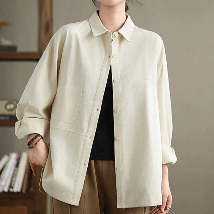 Chemise décontractée à manches longues en coton avec poches et motif Buddha Stones pour femme - image 10