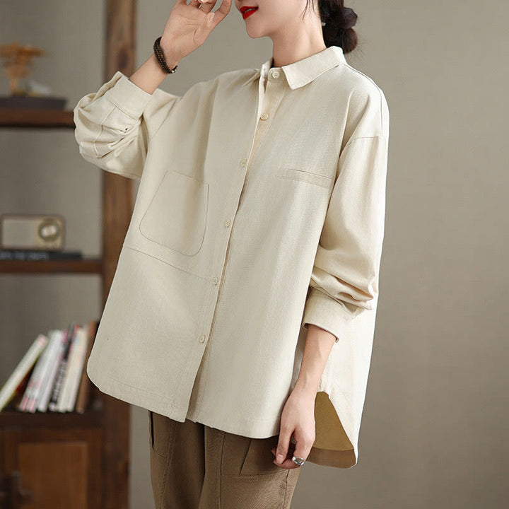 Chemise décontractée à manches longues en coton avec poches et motif Buddha Stones pour femme - image 9