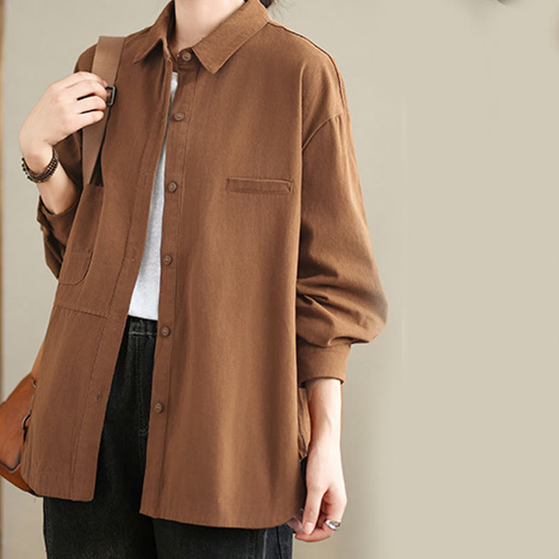 Chemise décontractée à manches longues en coton avec poches et motif Buddha Stones pour femme - image 13