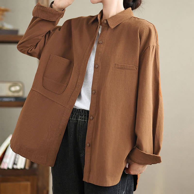 Chemise décontractée à manches longues en coton avec poches et motif Buddha Stones pour femme - image 18