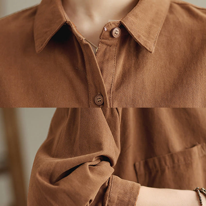 Chemise décontractée à manches longues en coton avec poches et motif Buddha Stones pour femme - image 19