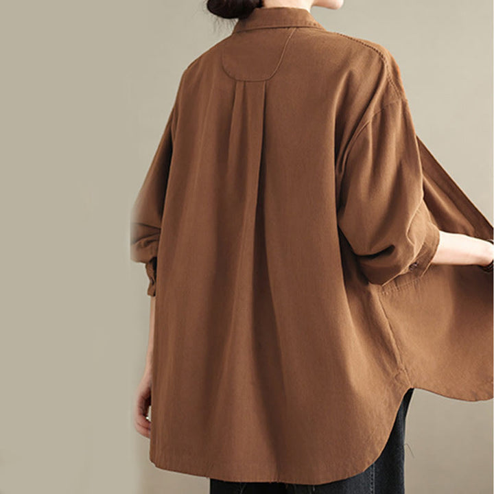 Chemise décontractée à manches longues en coton avec poches et motif Buddha Stones pour femme - image 16