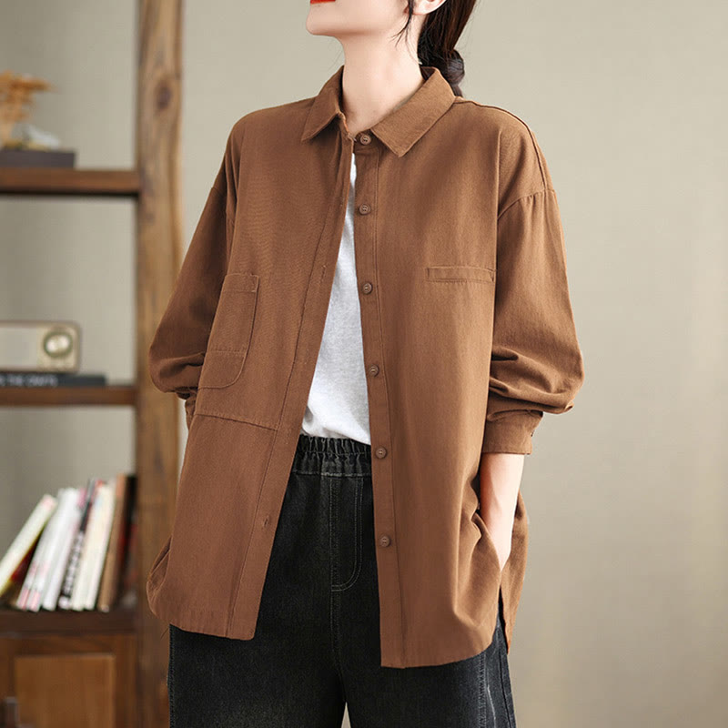 Chemise décontractée à manches longues en coton avec poches et motif Buddha Stones pour femme - image 17