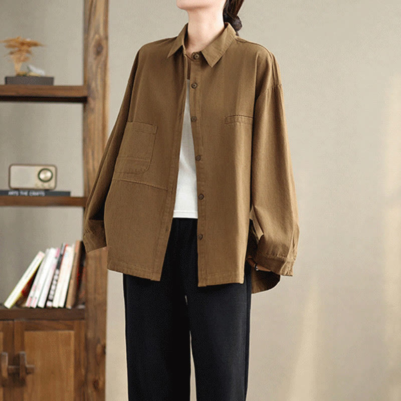 Chemise décontractée à manches longues en coton avec poches et motif Buddha Stones pour femme - image 25