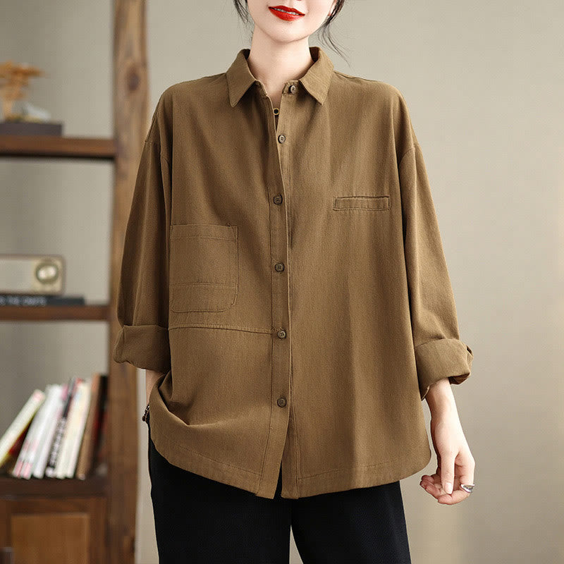 Chemise décontractée à manches longues en coton avec poches et motif Buddha Stones pour femme - image 23