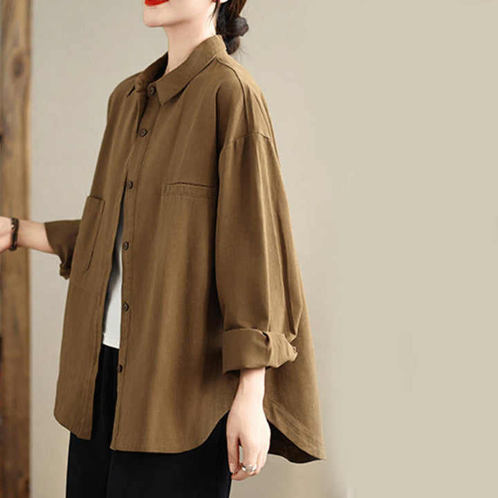 Chemise décontractée à manches longues en coton avec poches et motif Buddha Stones pour femme - image 24