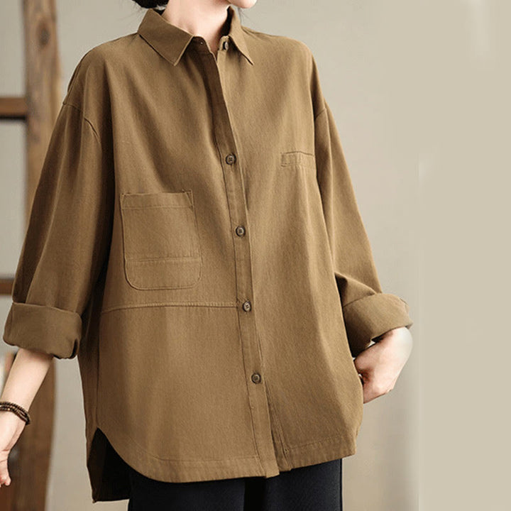 Chemise décontractée à manches longues en coton avec poches et motif Buddha Stones pour femme - image 26