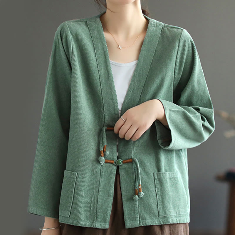 Veste en velours côtelé à manches longues et poches Buddha Stones pour femme - Aigue-marine moyenne - US12，UK/AU16，EU44 (2XL) - image 9