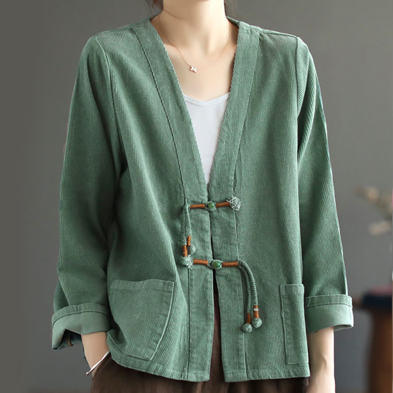 Veste en velours côtelé à manches longues et poches Buddha Stones pour femme - image 13