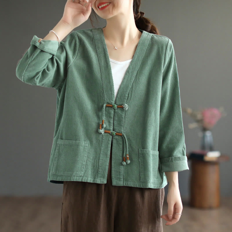 Veste en velours côtelé à manches longues et poches Buddha Stones pour femme - image 10