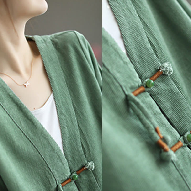 Veste en velours côtelé à manches longues et poches Buddha Stones pour femme - image 12