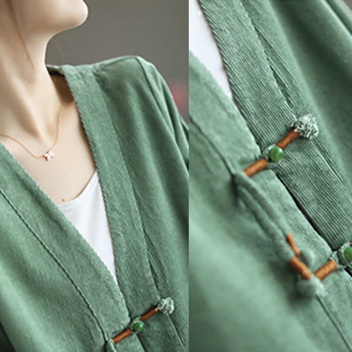 Veste en velours côtelé à manches longues et poches Buddha Stones pour femme - image 12