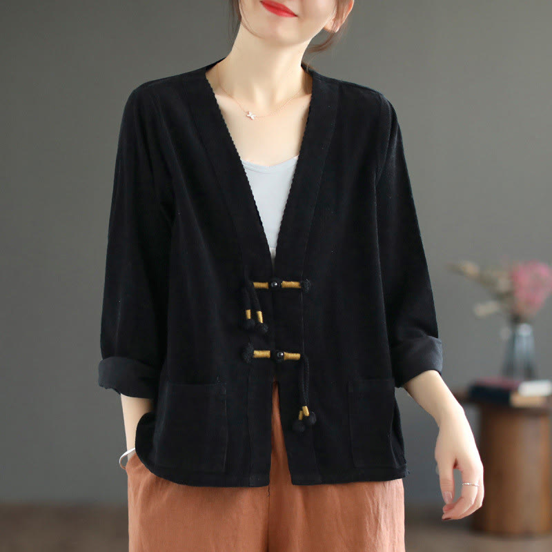 Veste en velours côtelé à manches longues et poches Buddha Stones pour femme - image 16