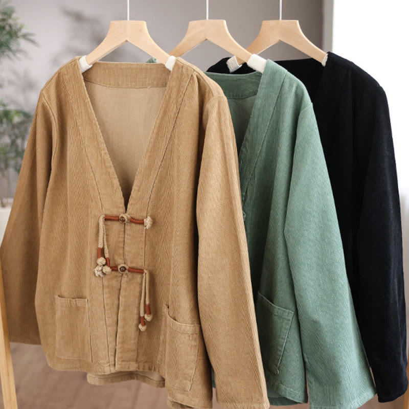 Veste en velours côtelé à manches longues et poches Buddha Stones pour femme - image 17