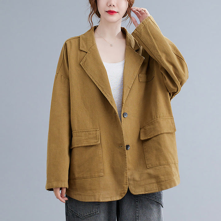 Veste blazer en coton à manches longues et poches pour femme, couleur unie, motif Buddha Stones - Verge d'or - US14，UK/AU18，EU46 (2XL) - image 0