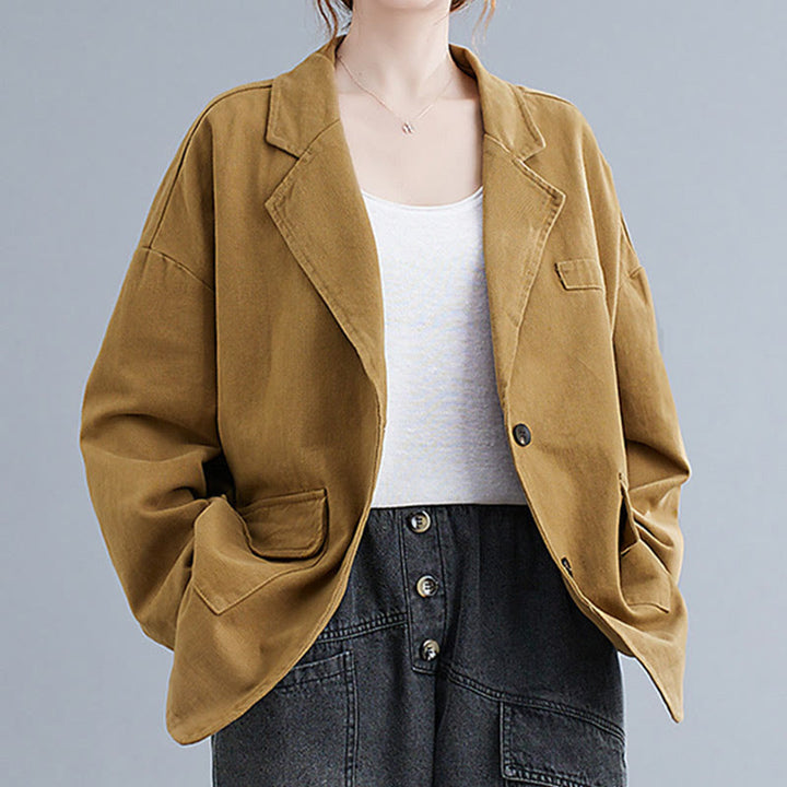 Veste blazer en coton à manches longues et poches pour femme, couleur unie, motif Buddha Stones - image 4