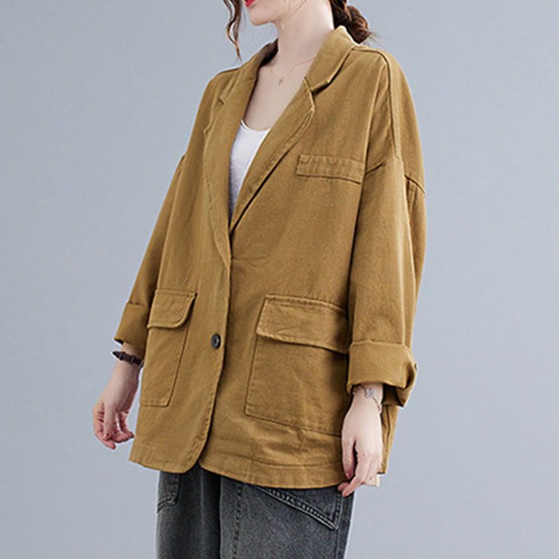 Veste blazer en coton à manches longues et poches pour femme, couleur unie, motif Buddha Stones - image 1
