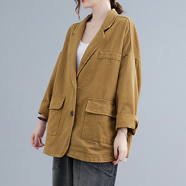 Veste blazer en coton à manches longues et poches pour femme, couleur unie, motif Buddha Stones - image 1