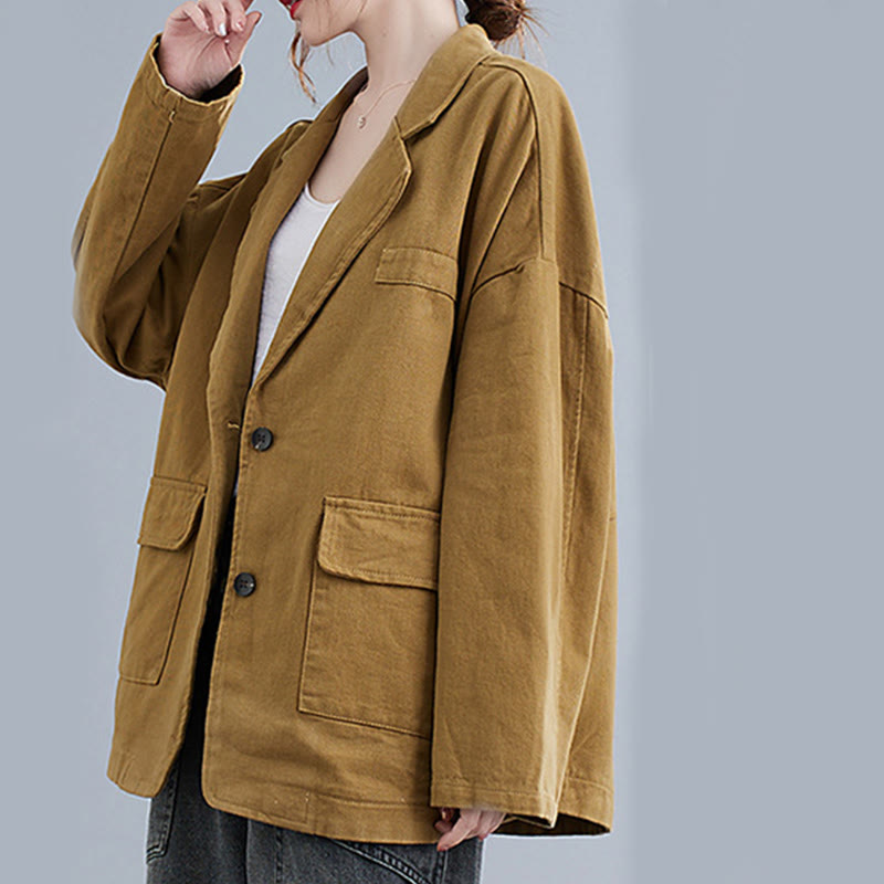 Veste blazer en coton à manches longues et poches pour femme, couleur unie, motif Buddha Stones - image 6