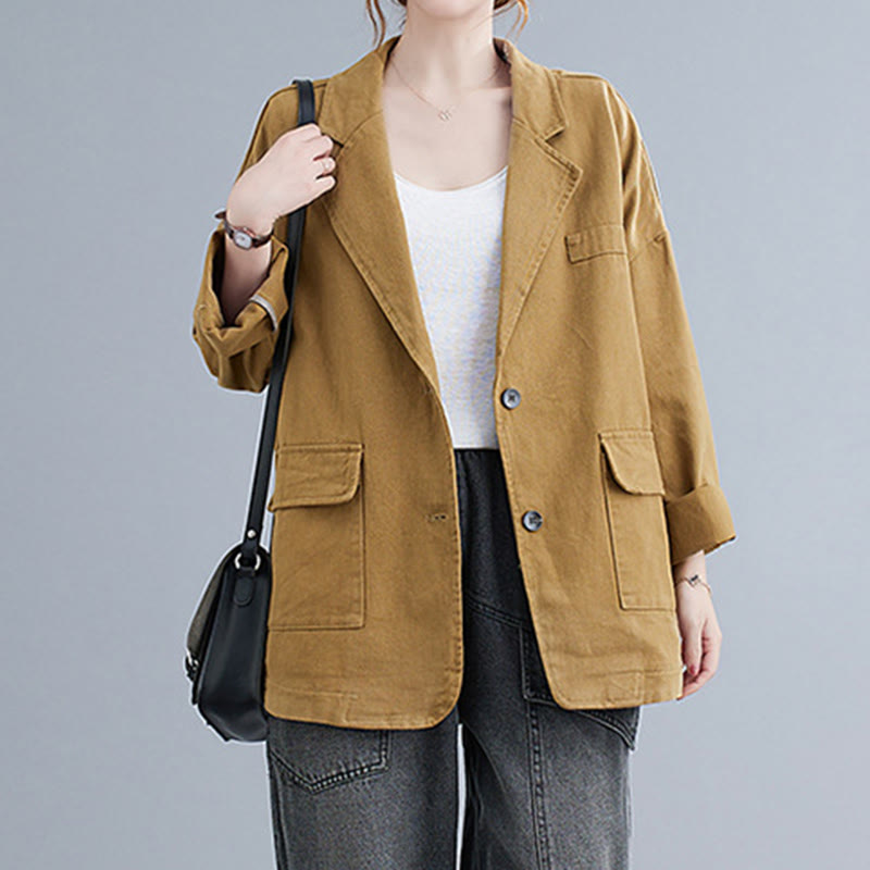 Veste blazer en coton à manches longues et poches pour femme, couleur unie, motif Buddha Stones - image 5