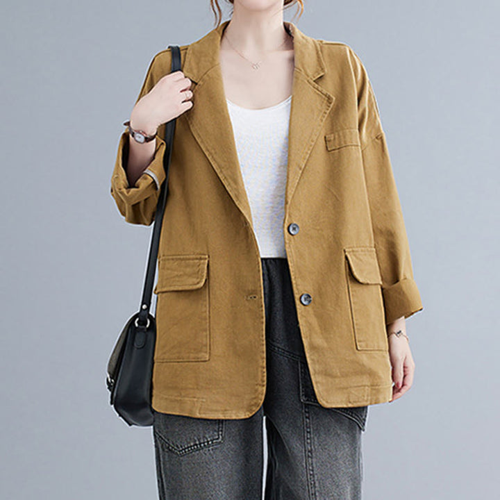 Veste blazer en coton à manches longues et poches pour femme, couleur unie, motif Buddha Stones - image 5