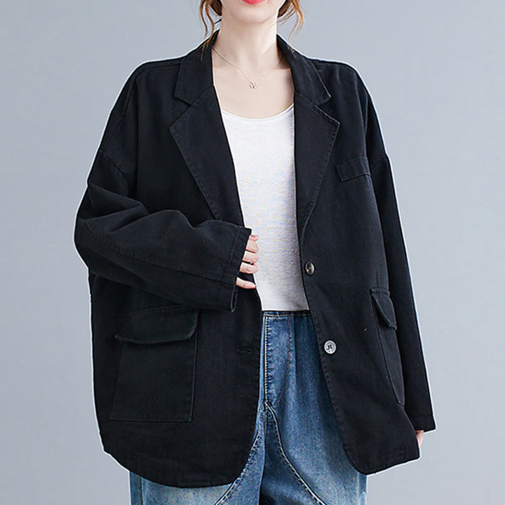 Veste blazer en coton à manches longues et poches pour femme, couleur unie, motif Buddha Stones - image 11