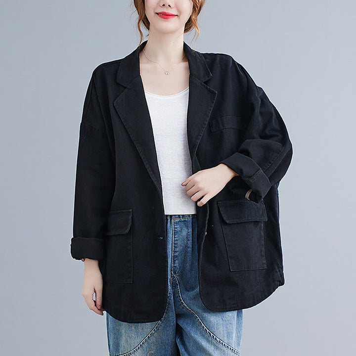 Veste blazer en coton à manches longues et poches pour femme, couleur unie, motif Buddha Stones - image 14