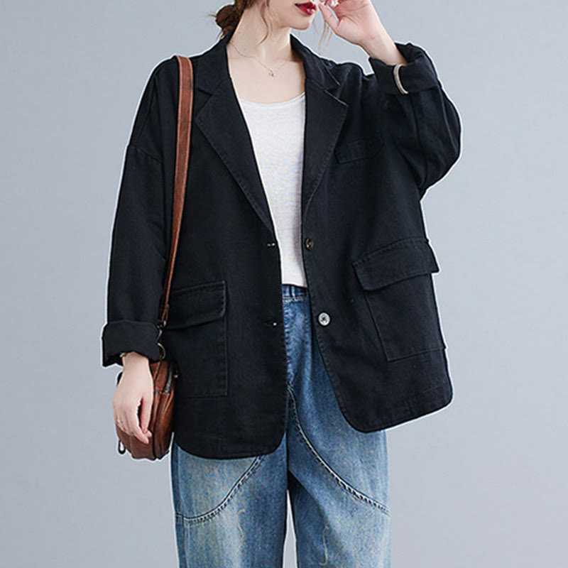 Veste blazer en coton à manches longues et poches pour femme, couleur unie, motif Buddha Stones - image 12